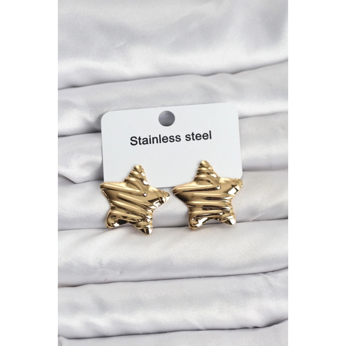 316L Çelik Gold Renk Yıldız Model Kadın Küpe 5886