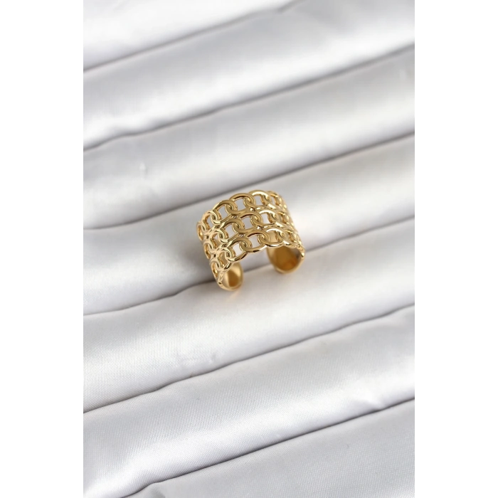 316L Çelik Gold Renk Zincir Model Kadın Yüzük 5886