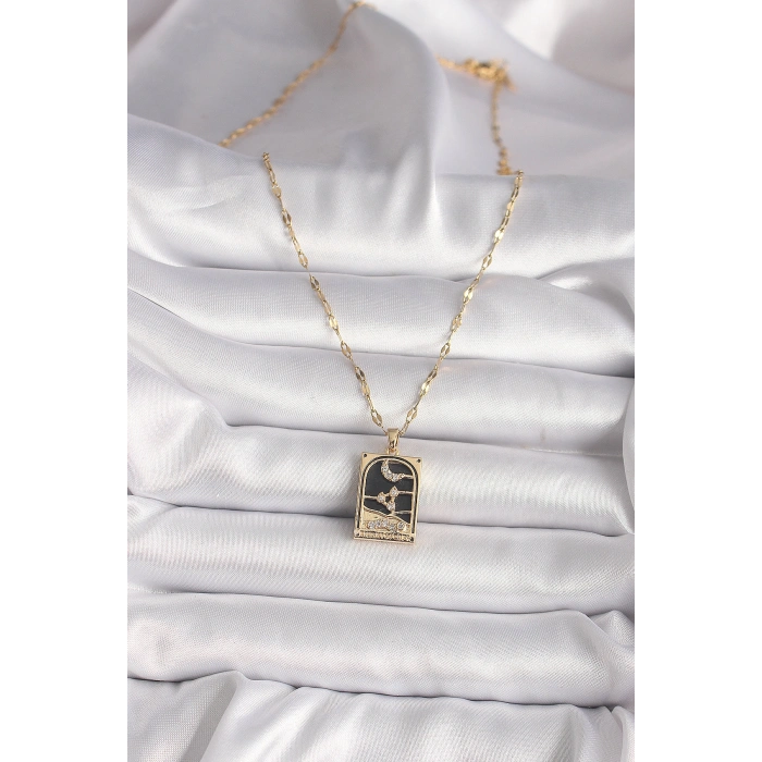 316L Çelik Gold Renk Zirkon Taşlı Ay Figürlü Tarot Model Kadın Kolye 5886