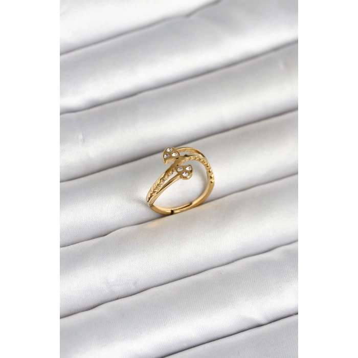 316L Çelik Gold Renk Zirkon Taşlı Kalp Model Kadın Yüzük 5886
