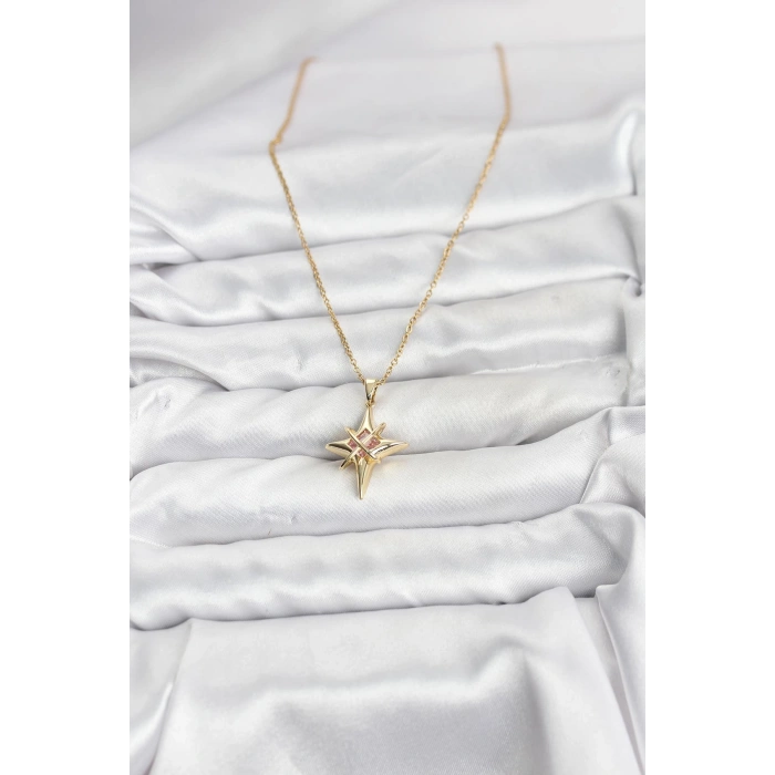 316L Çelik Gold Renk Zirkon Taşlı Kutup Yıldızı Model Kadın Kolye 5886