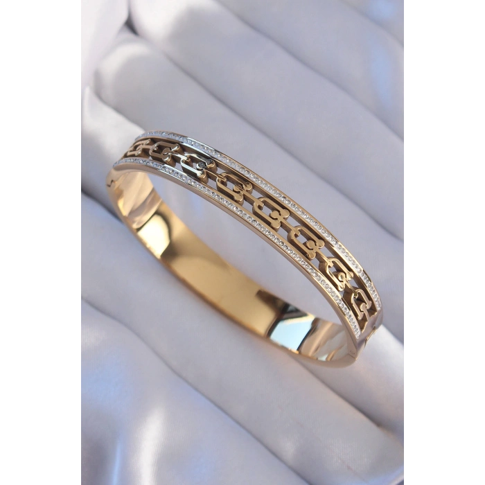 316L Çelik Gold Renk Zirkon Taşlı Model Kelepçe 5886