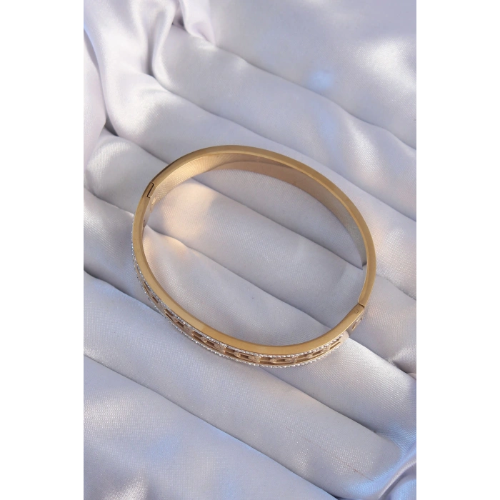 316L Çelik Gold Renk Zirkon Taşlı Model Kelepçe 5886