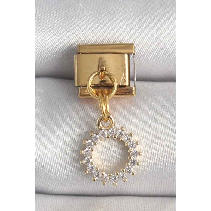 316L Çelik Gold Renk Zirkon Taşlı Sallantı Güneş Model Nomination Charm 5886