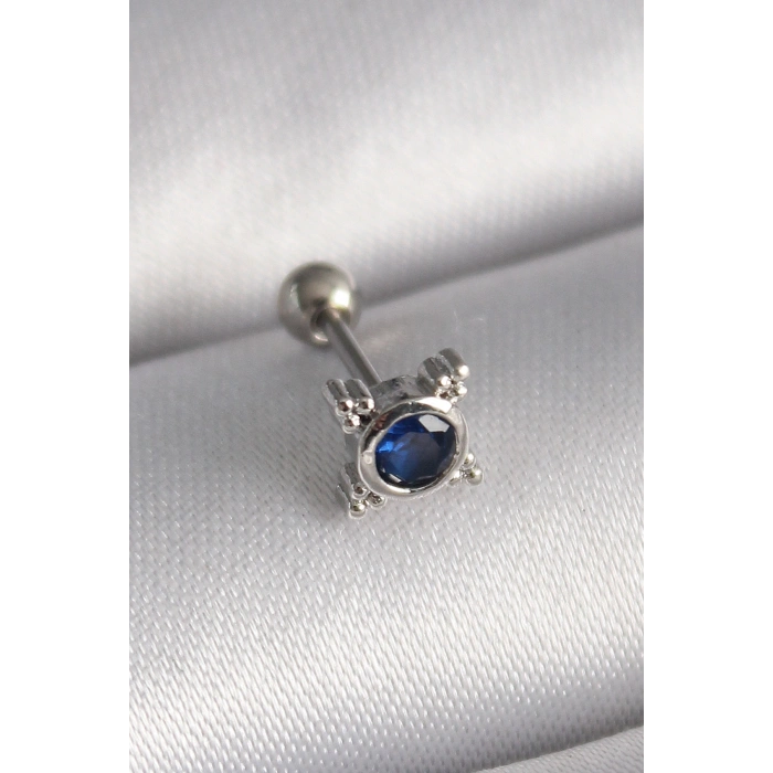 316L Çelik Gümüş Renk Mavi Zirkon Taşlı Tragus Piercing 5886