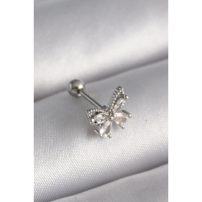 316L Çelik Gümüş Renk Zirkon Taşlı Kelebek Tragus Piercing 5886