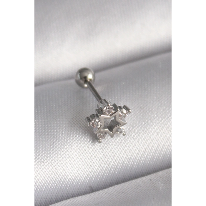 316L Çelik Gümüş Renk Zirkon Taşlı Yıldız Model Tragus Piercing 5886