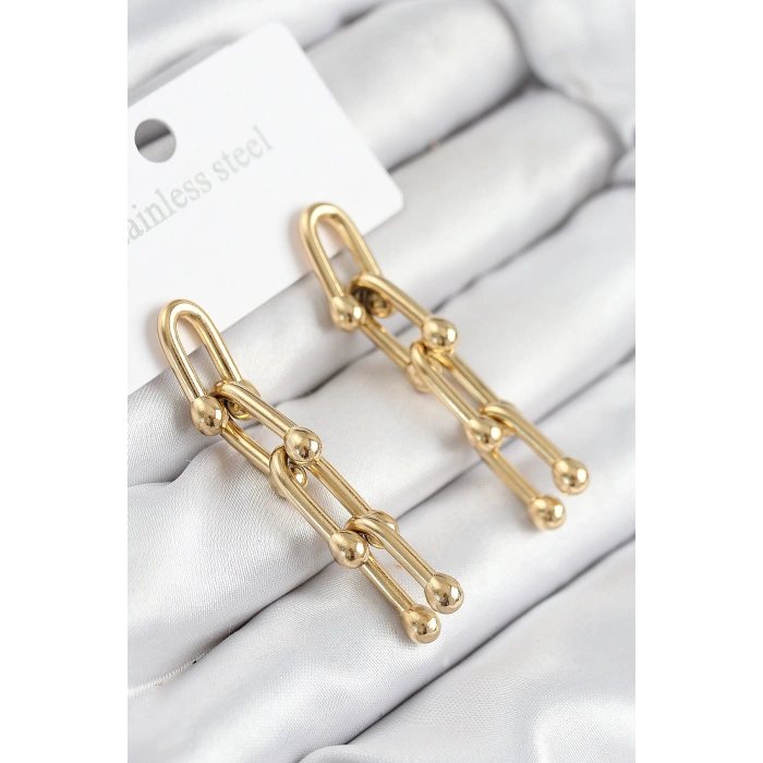 316L Çelik Sallantılı Tifany Model Gold Renk Kadın Küpe 5886