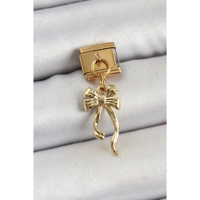 316L Çelik Sallantılı Uzun Fiyonk Model Gold Renk Nomination Charm 5886