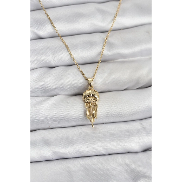 316L Çelik Zincir Gold Renk Deniz Anası Model Zirkon Taşlı Kadın Kolye 5886