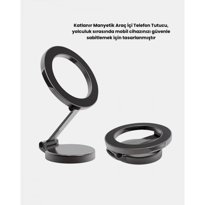 360° Dönebilen Katlanır Manyetik Araç Telefon Tutucu – MagSafe Uyumlu Kompakt ve Şık Tasarım