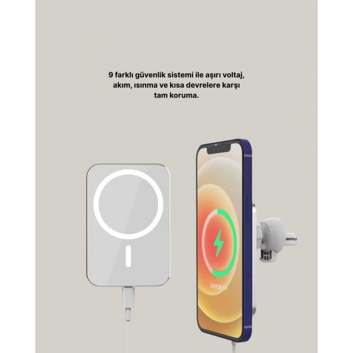 360° Döner Başlıklı MagSafe Araç Telefon Tutucu 15W Güvenli Kablosuz Şarj