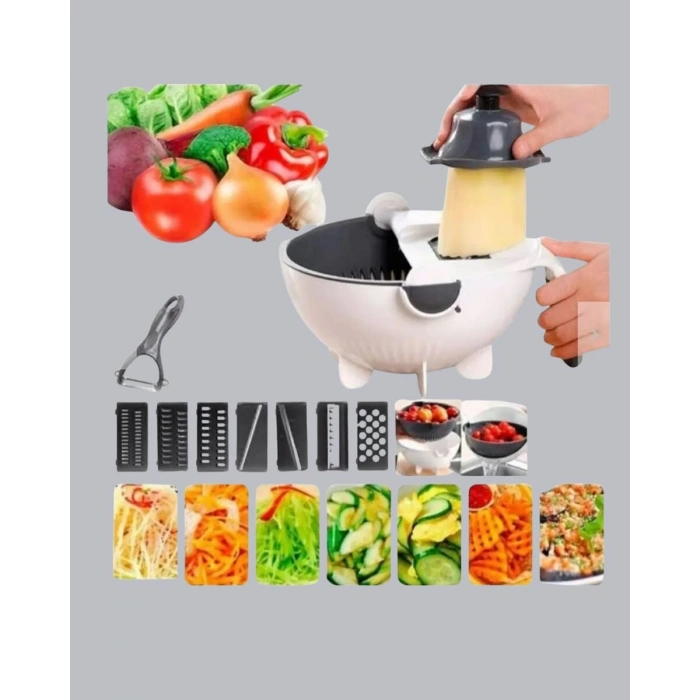 5 Fonksiyonlu Döner Rende Süzgeçli Çok Amaçlı Sebze Doğrayıcı Kaymaz Tabanlı