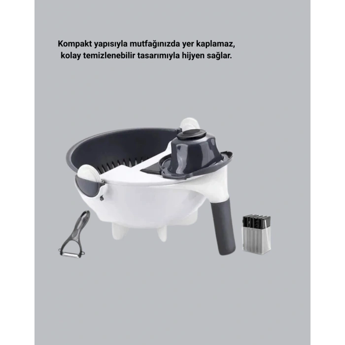 5 Fonksiyonlu Döner Rende Süzgeçli Çok Amaçlı Sebze Doğrayıcı Kaymaz Tabanlı