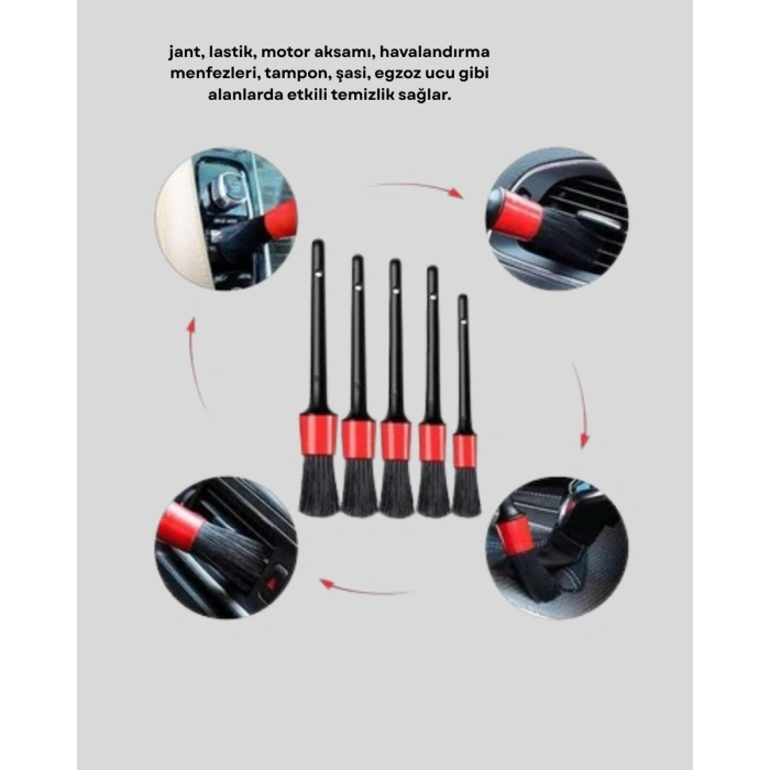 5 Parça Detay Temizlik Fırçası Seti Jant Motor Havalandırma İç Dış Temizlik