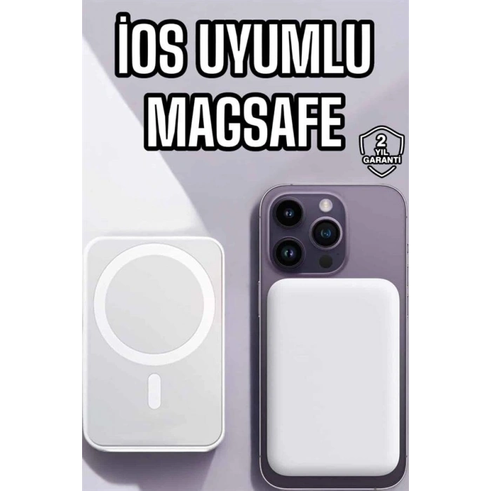 5000 Mah İOS Uyumlu Magsafe Kablosuz Şarj Hızlı Şarj Desteği