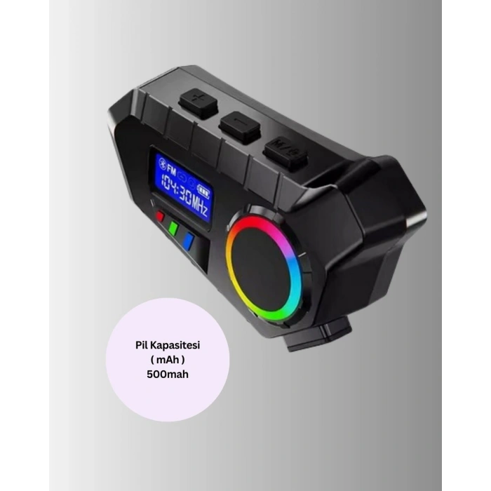 500mAh Bataryalı Bluetooth 5.4  İnterkom LED Ekranlı FM Destekli