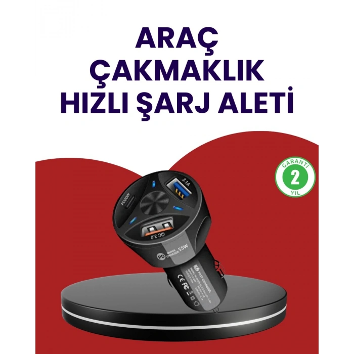 55W PD ve Quick Charge 3.0 Destekli Polygold Araç Şarj Adaptörü