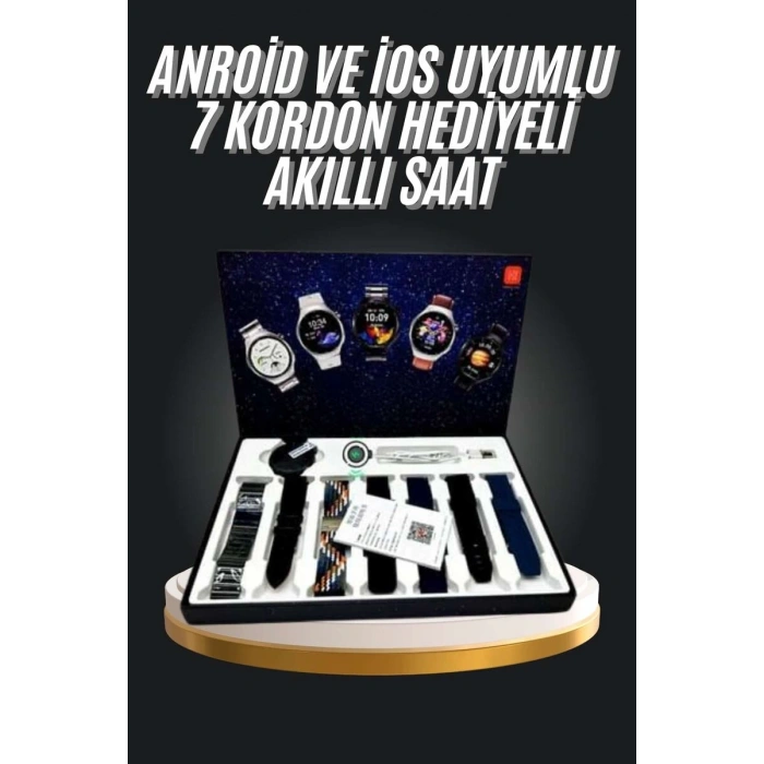 7 Kordonlu Akıllı Saat Siyah Kasa Dokunmatik Ekran Uyku ve Sağlık Takibi