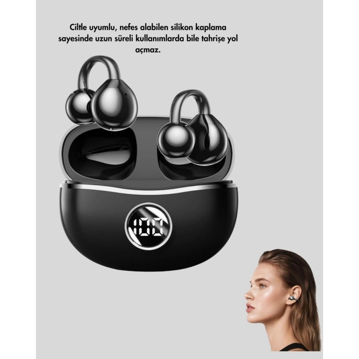 Açık Kulak Tasarımlı Bluetooth 5.4 Kablosuz Kulaklık – Uzun Pil Ömrü