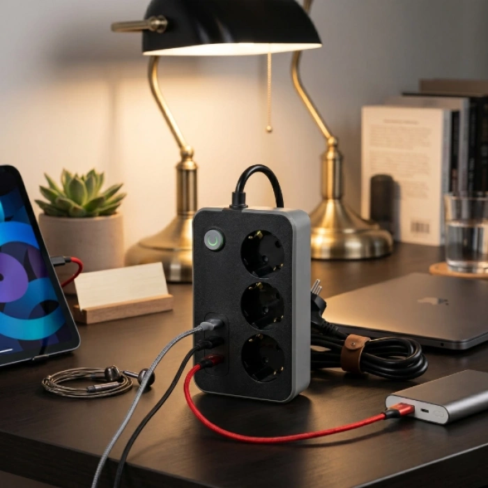 Akım Korumalı 3 Prizli 3 USB Girişli Uzatma Kablosu