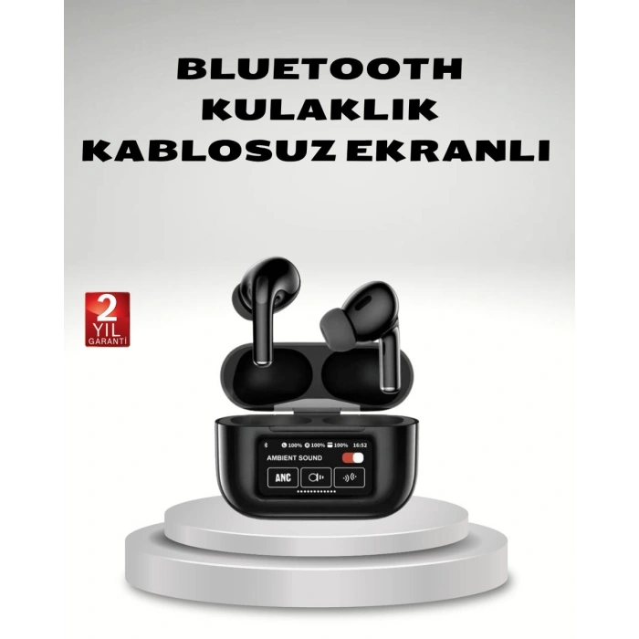 Aktif Gürültü Engelleme (ANC) Kablosuz Bluetooth Kulaklık – Dijital Ekranlı Dokunmatik ve Uzun Pil Ömürlü