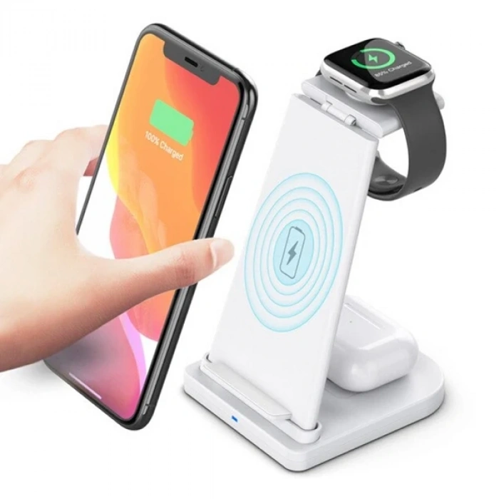 ALLY 15W 3in1 Şarj Standı Wireless Kablosuz Şarj iPhone+iWatch+AirPods YM-UD21-(5775)