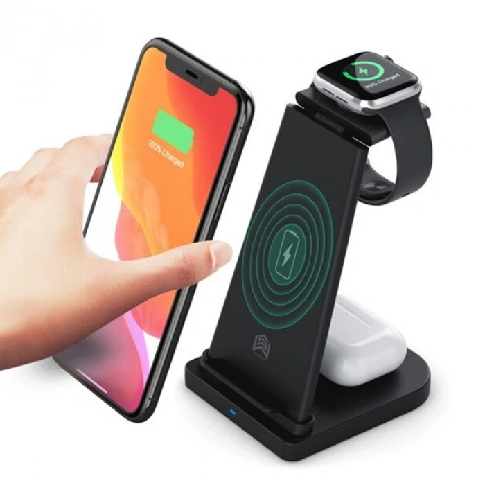 ALLY 15W 3in1 Şarj Standı Wireless Kablosuz Şarj iPhone+iWatch+AirPods YM-UD21-(5775)