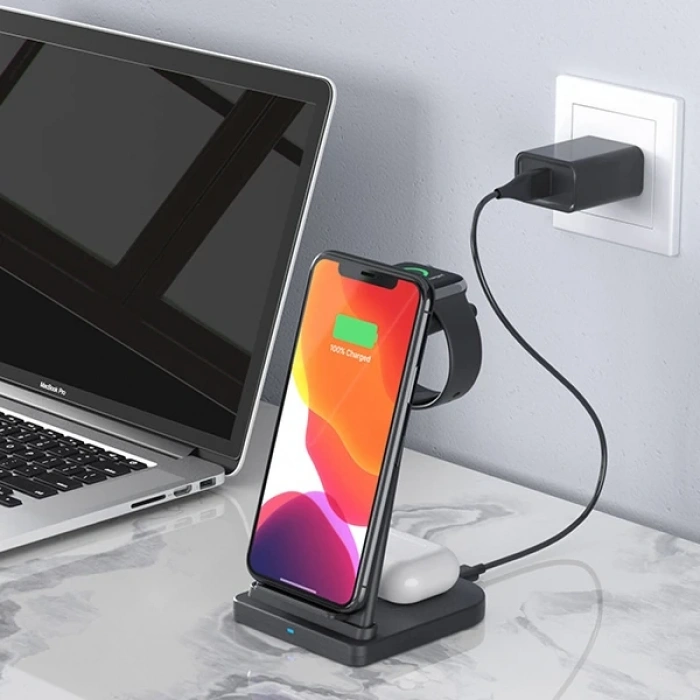 ALLY 15W 3in1 Şarj Standı Wireless Kablosuz Şarj iPhone+iWatch+AirPods YM-UD21-(5775)