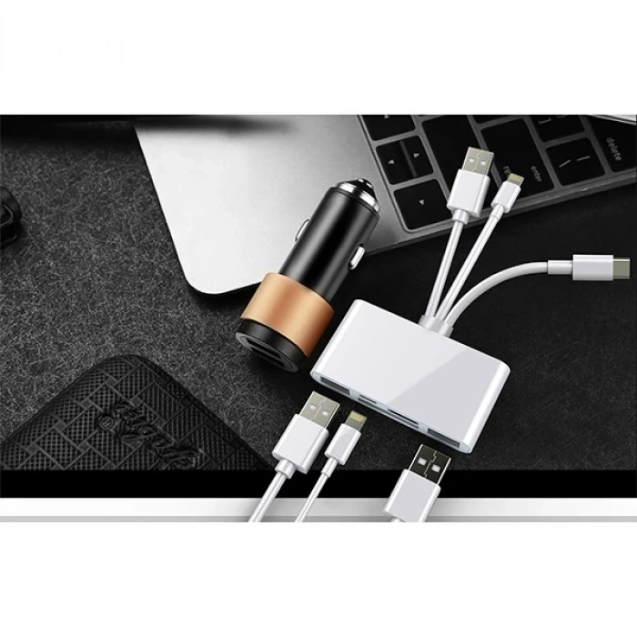 ALLY 3 İN1  İPhone+Usb C+ Usb A Kamera Okuyucu Kart Okuyucu-(5775)