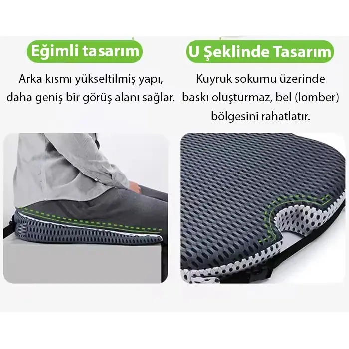 ALLY 4 Boyutlu Hafızalı Ortopedik Nefes Alabilir Çıkarılabilir Ergonomik Ev ve Araç için Oturma Minderi-(5775)