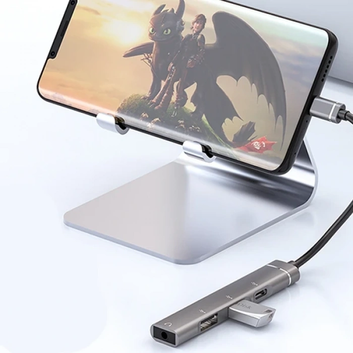 ALLY 4in1 Type-C+3.5mm+USB Girişli Çoğaltıcı Adaptör Çevirici Hub-(5775)
