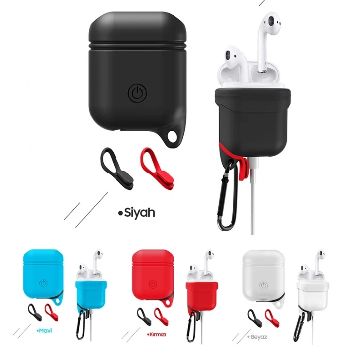 Ally Apple Airpods İçin Premium Silikon Kılıf Anahtarlıklı-(5775)