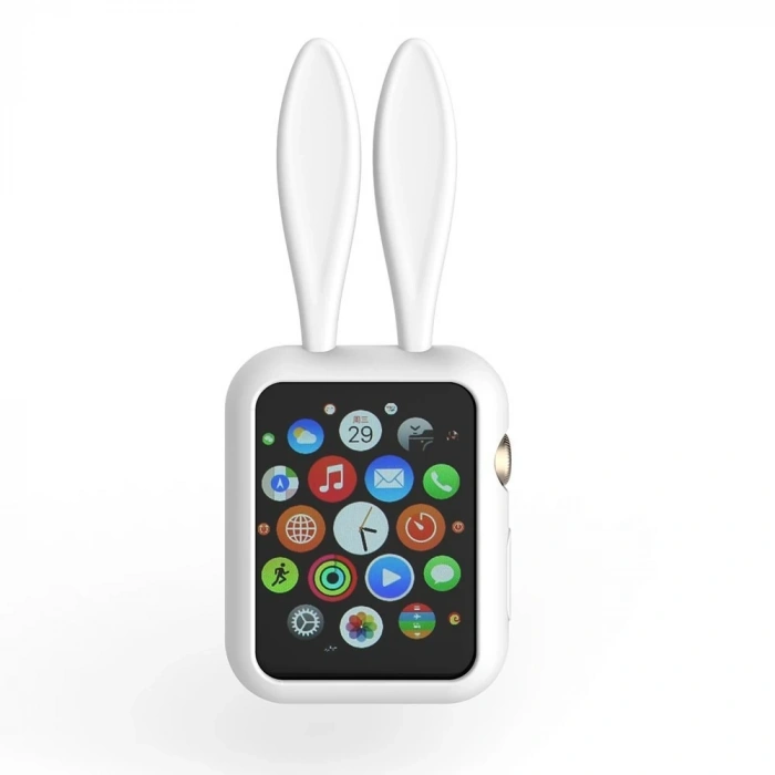 Ally Apple Watch 1-2-3-4 42mm Tavşan Figürü Silikon Kılıf-(5775)