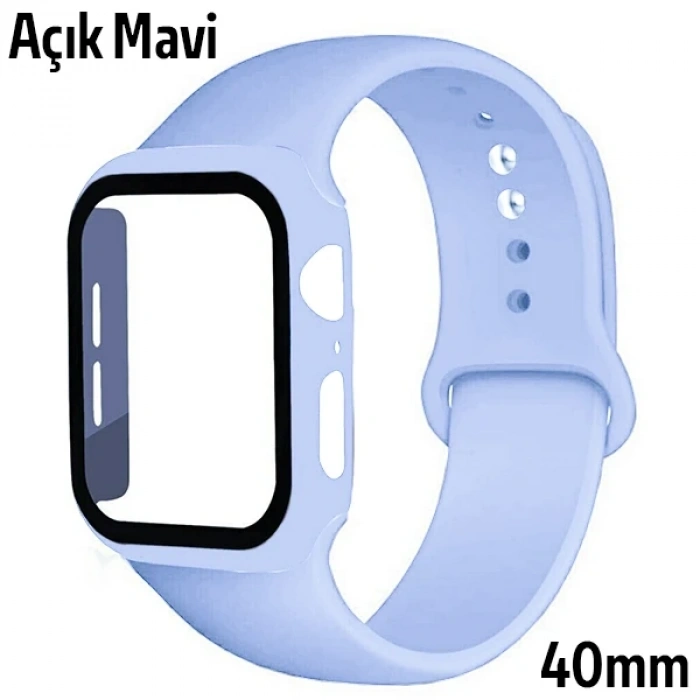 ALLY Apple Watch 4-5-6 40mm Silikon Kordon Kayış ve Ekran Koruyucu Kılıf-(5775)