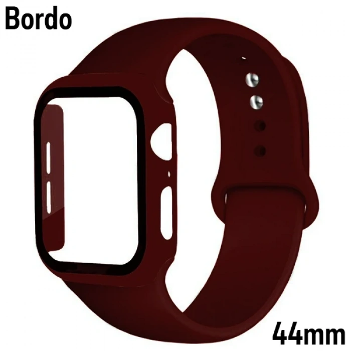ALLY Apple Watch 4-5-6 44mm Silikon Kordon Kayış ve Ekran Koruyucu Kılıf-(5775)