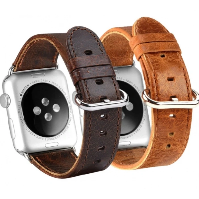 Ally Apple Watch 7-8 41mm 6-5-4 40mm Retro Deri Kordon Kayış 3-2-1 38mm-(5775)