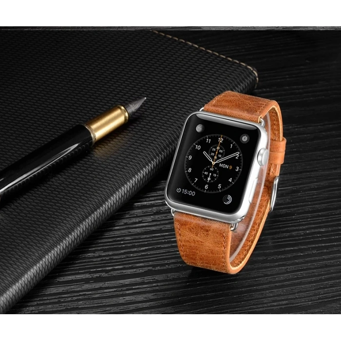 Ally Apple Watch 7-8 41mm 6-5-4 40mm Retro Deri Kordon Kayış 3-2-1 38mm-(5775)