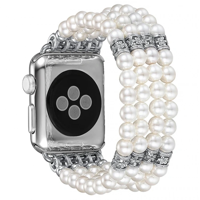 Ally Apple Watch 7-8 45mm 6-5-4 44mm Full Boncuk Taşlı Kordon Kayış 3-2-1 42mm-(5775)