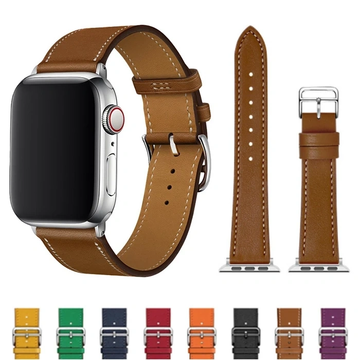 Ally Apple Watch 7-8 45mm 6-5-4 44mm Watch Ultra 49mm Single Coil Deri Kayış Kordon 3-2-1 42mm-(5775)