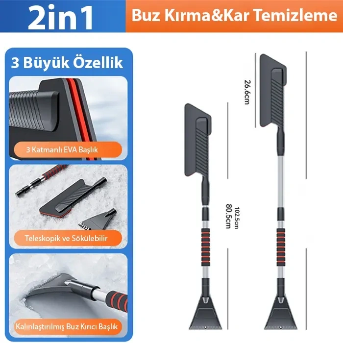 ALLY Araba Kar Fırçası Kar Küreği Teleskopik Döndürülebilir Araç Kar Fırçası-(5775)