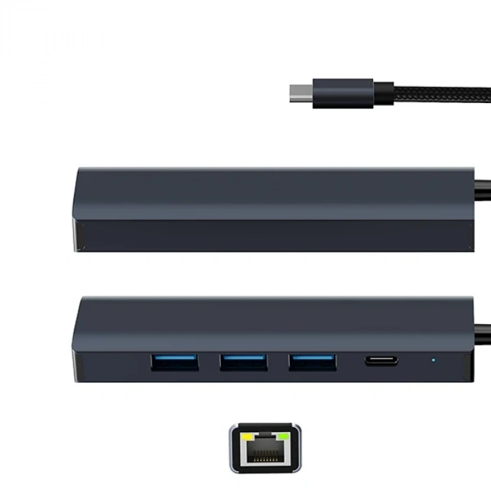 ALLY BYL-2302 5 IN 1 Type-c To USB + Type-c + Ethernet Dönüştürücü Çoğaltıcı Hub-(5775)