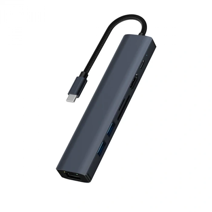 ALLY BYL-2303 7 IN 1 Type-c To USB + Type-c + Ethernet + Kart Okuyucu + HDMI Dönüştürücü Çoğaltıcı H-(5775)