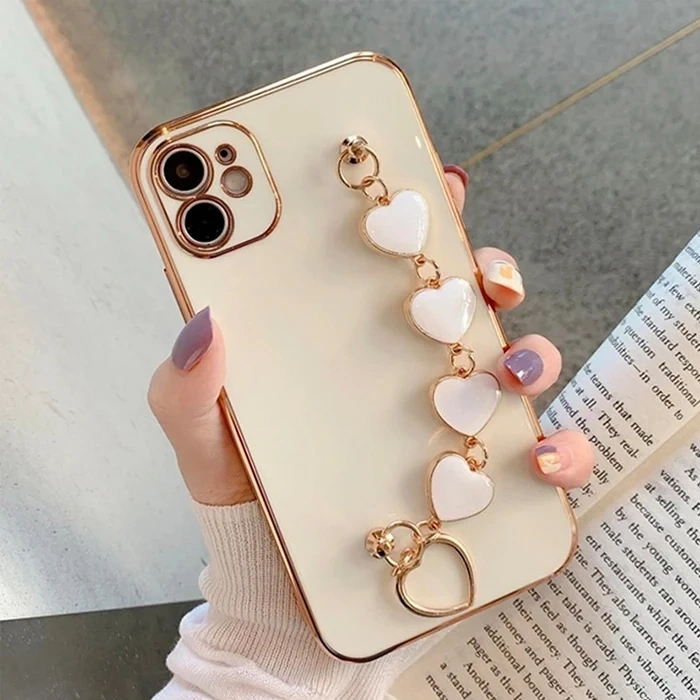 Ally iPhone 11 6.1inç Kılıf Kalp Bileklik Tutuculu Lüx Silikon Askılı Kılıf-(5775)