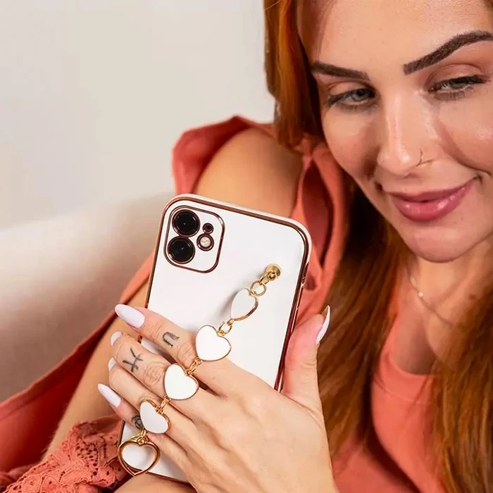 Ally iPhone 11 6.1inç Kılıf Kalp Bileklik Tutuculu Lüx Silikon Askılı Kılıf-(5775)