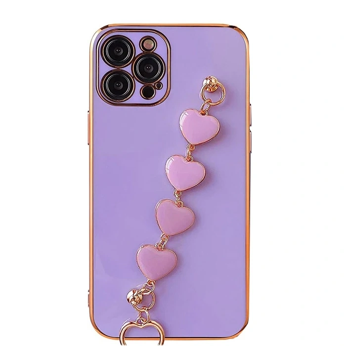 Ally iPhone 11 Pro Max 6.5inç Kılıf Kalp Bileklik Tutuculu Lüx Silikon Askılı Kılıf-(5775)