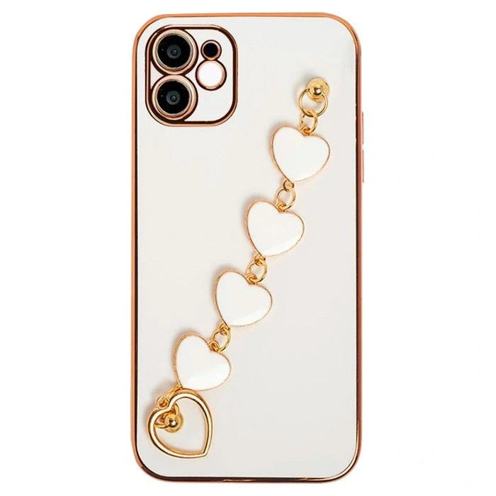 Ally iPhone 12 6.1inç Kılıf Kalp Bileklik Tutuculu Lüx Silikon Askılı Kılıf-(5775)