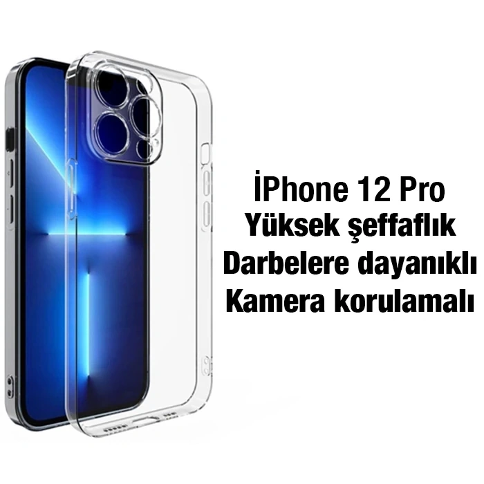 Ally iPhone 12 Pro 6.1inç Kılıf Kamera Korumalı Ultra İnce Şeffaf Silikon Kılıf-(5775)