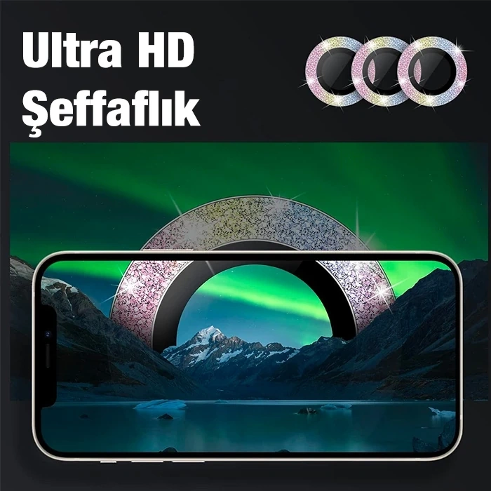 ALLY İphone 12 Pro Max 3D Metal Çerçeveli Kamera Lens Koruyucu-(5775)