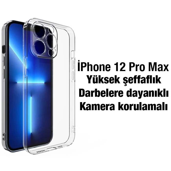 Ally iPhone 12 Pro Max 6.7inç Kılıf Kamera Korumalı Ultra İnce Şeffaf Silikon Kılıf-(5775)